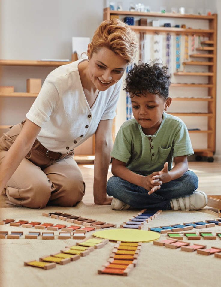 Teacher and child learn about colors and hues