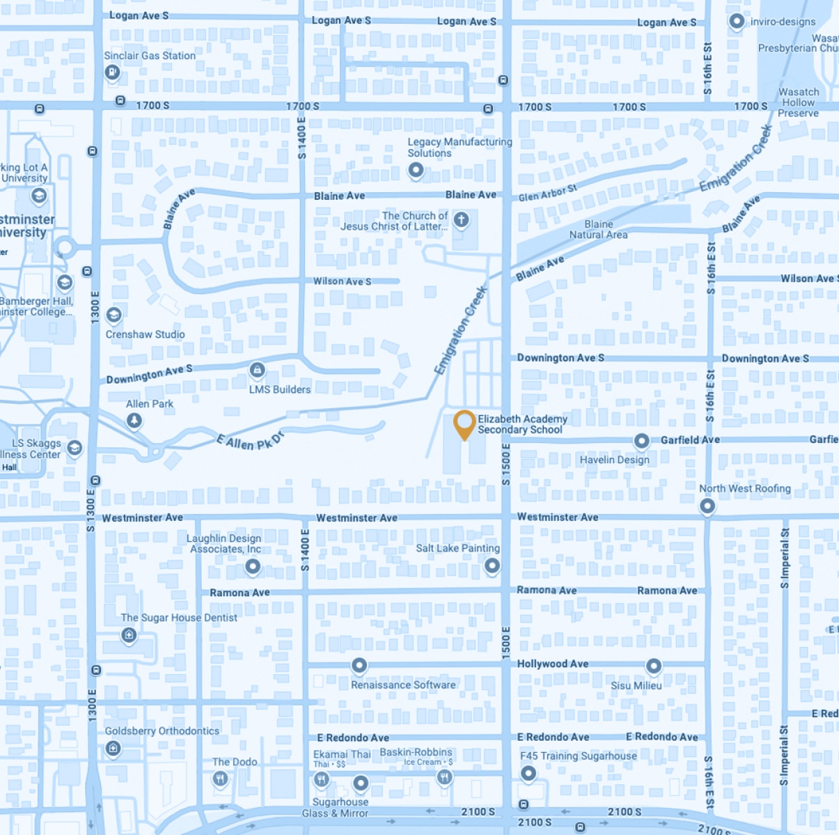 Map of the area around Elizabeth Academy secondary school