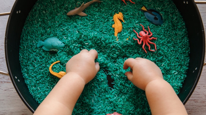 Child plays with ocean themed toys